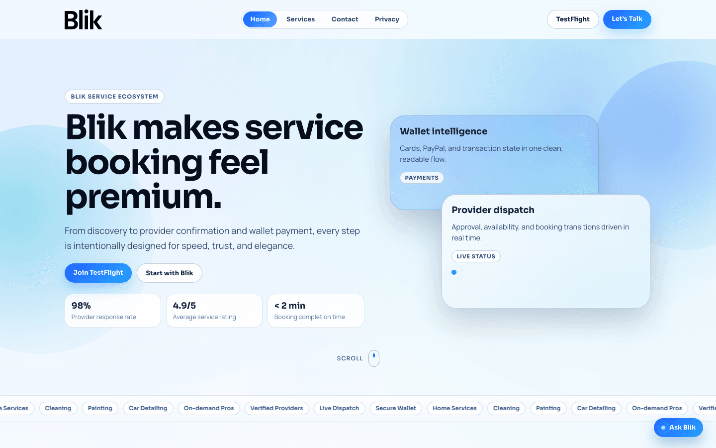 theblik.ca desktop hero — Blik makes service booking feel premium.