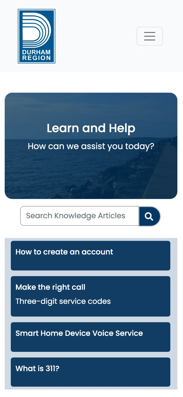 myDurham 311 Learn and Help page on a phone.