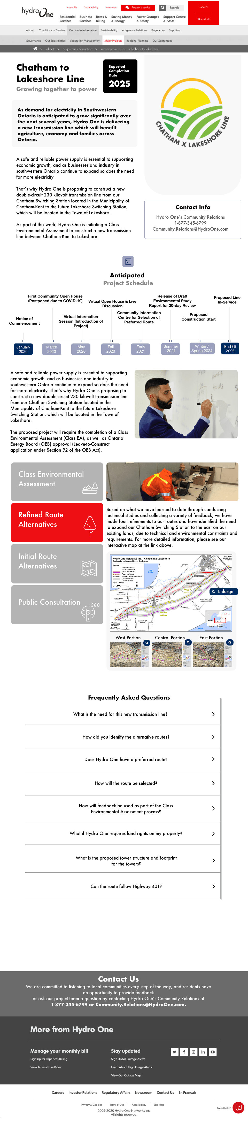 Hydro One responsive service content page.