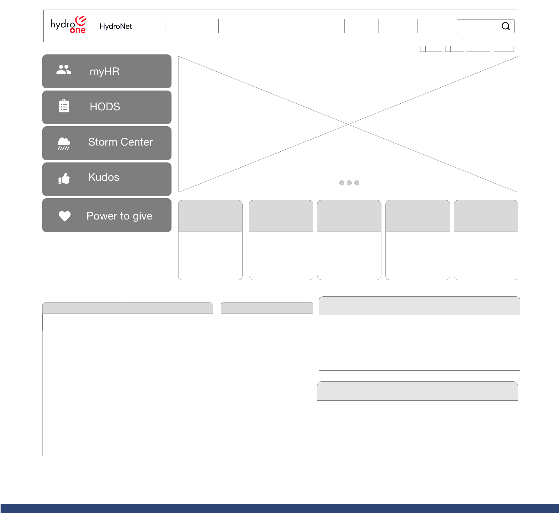Hydro One navigation and support content page.