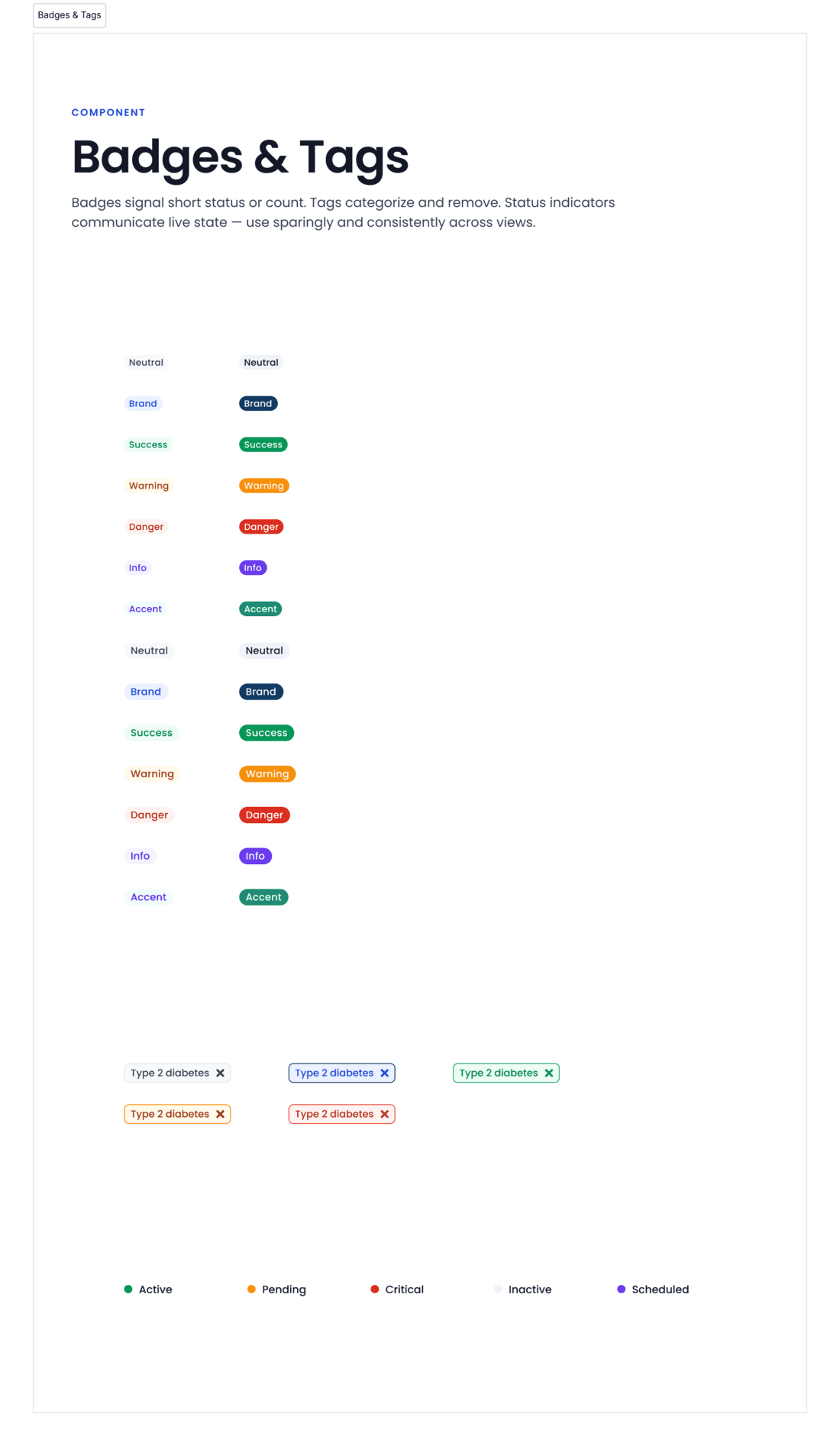 OutcomeMD design system — Badges & Tags