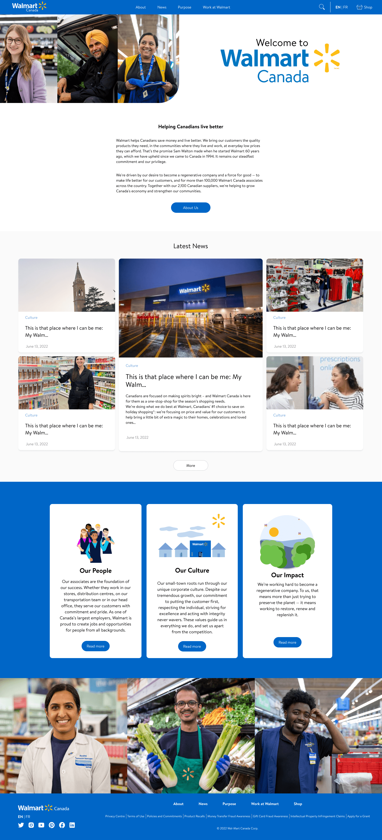 Walmart desktop page layout with a long scroll retail experience.