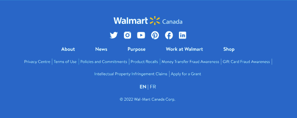 Walmart footer social strip detail.